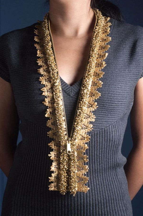 DIY Embellished Lace Zipper Necklace, DIY Projects With Zippers - DIY Embellished Lace Zipper Necklace - Easy Crafts and Fashion