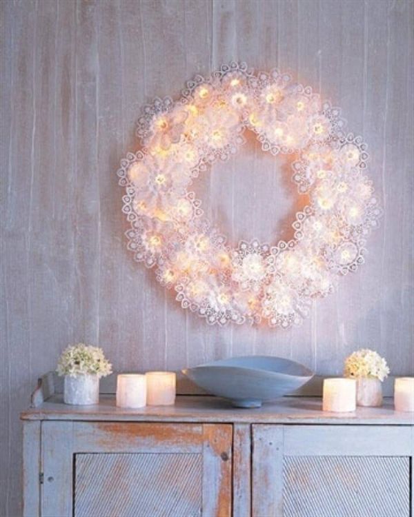 String Light DIY ideas for Cool Home Decor, Paper Doily Wreath Lights are Fun for