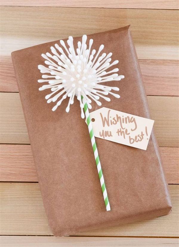 DIY Q-tip Dandelion Gift Wrapping