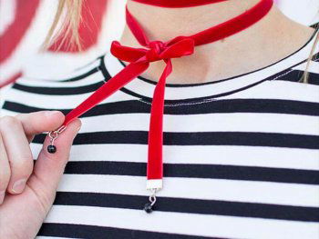 DIY red velvet wrap choker with black beads