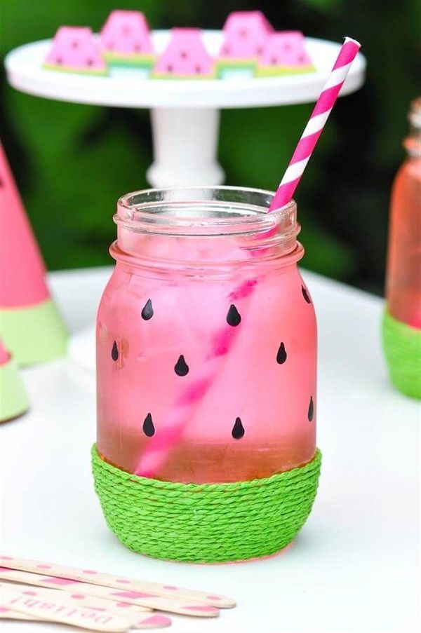 Watermelon themed DIY birthday party drinking glasses by Kara's Party Ideas 