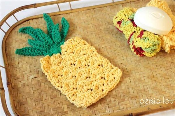 CROCHET PINEAPPLE WASHCLOTH AND APPLIQUE