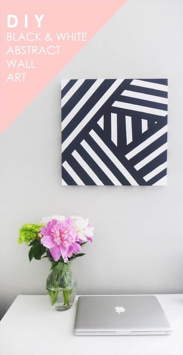 Black and White Striped DIY Wall Art Idea