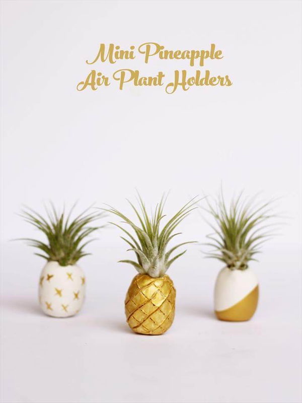 Mini pineapple air plant holders. Kids love making this easy clay craft!