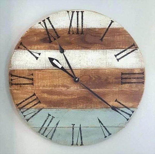 Farmhouse Clock Wall White Wood Clock Painted Pallet Clock Blue Clock White Clock Rustic Clock Farmhouse Clock Wall Clock