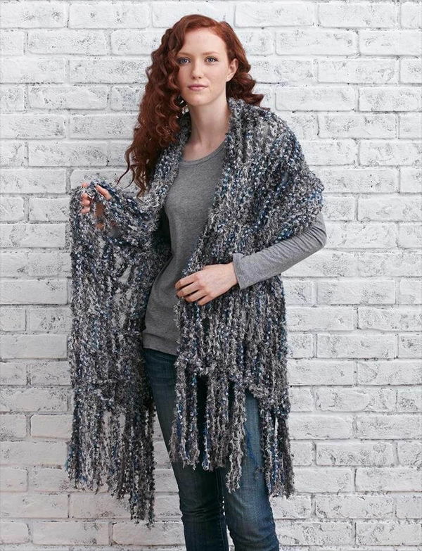 Arm Knit Fringed Wrap - Knitting Patterns - Patterns