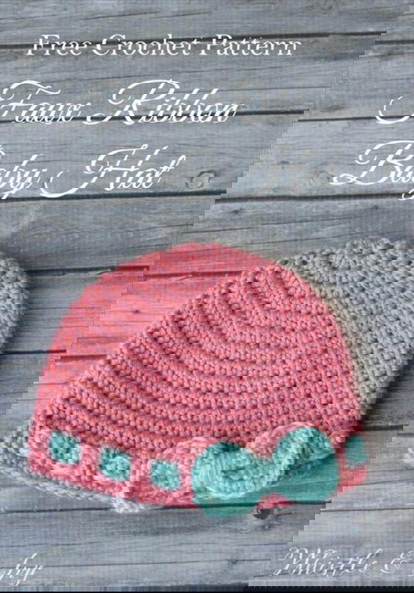 Free Crochet Pattern Faux Ribbon Baby Hat.
