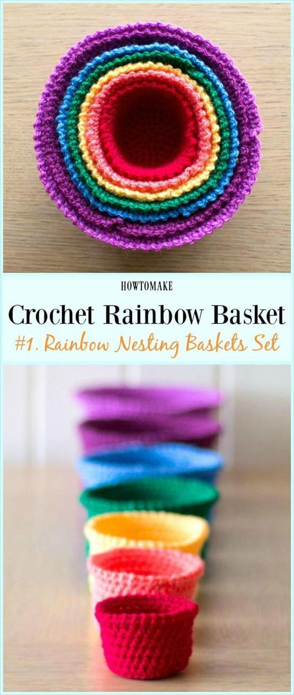 Rainbow Nesting Baskets Set Free Crochet Pattern 