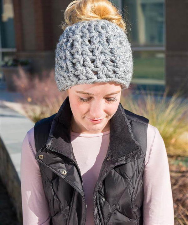 On-Trend Messy Bun Hat Free Crochet Pattern 