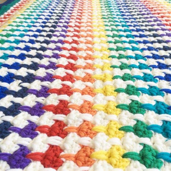 Crochet Rainbow Heart Blanket
