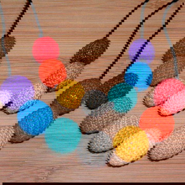Wooden Crochet Necklace Rainbow in 23mm Beads