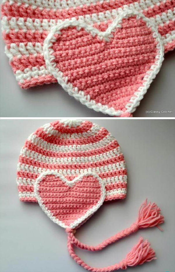 Crochet Valentine Heart Earflap Hat Free Pattern - Crochet Valentine Heart Gift Ideas Free Patterns