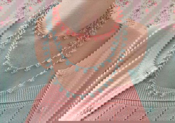 crochet, necklace, pastel