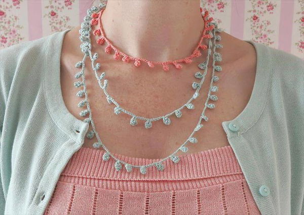 crochet, necklace, pastel