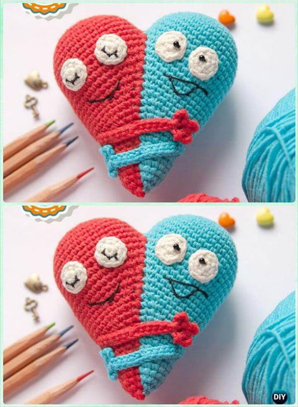 Crochet Double Heart Amigurumi Pattern- Crochet Heart Free Patterns