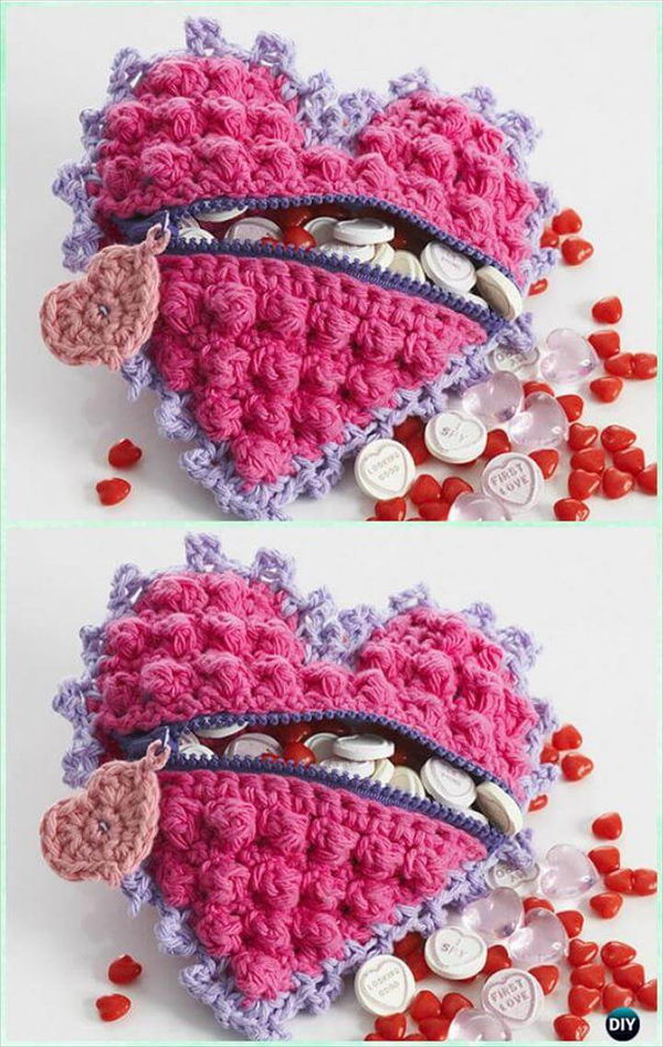 Crochet Heart Shaped Candy Bag Free Pattern- Crochet Heart Free Patterns