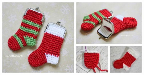 DIY Crochet Christmas Stocking Coin Purse.