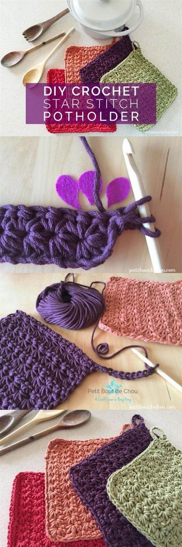 Mother's Day Crafts and gifts: DIY Crochet Star Stitch Potholder.
