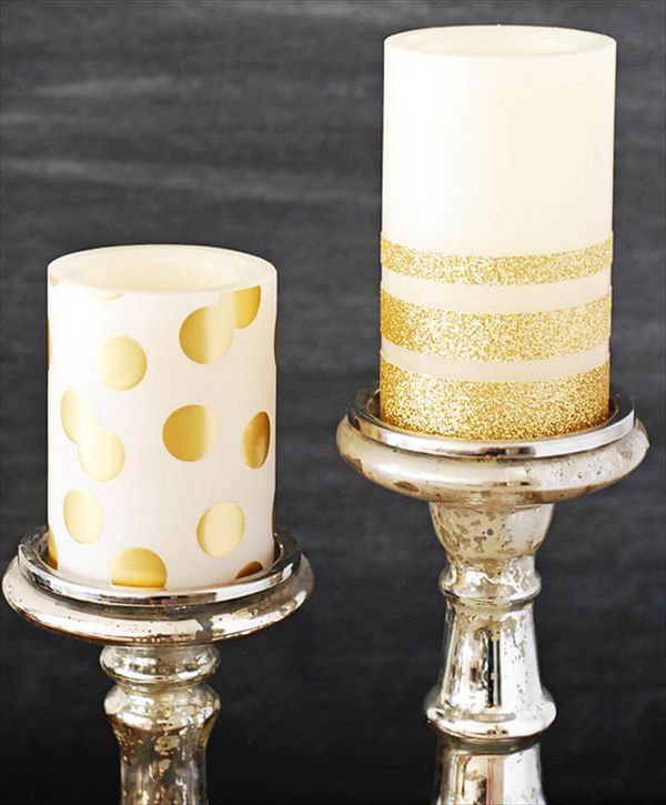 DIY Gold Candles, DIY gold glitter candles