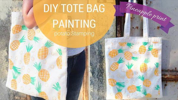 DIY Pineapple Tote bag, Potato stamping method