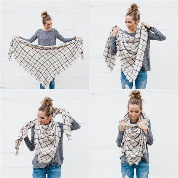 Fold your scarf in half so it's a triangle.