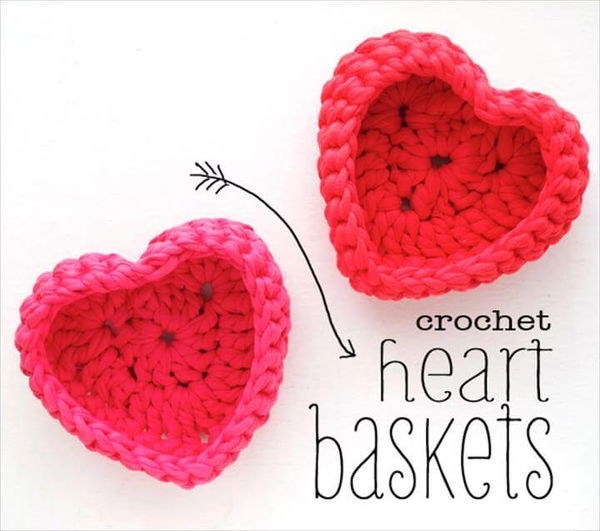 Gift Ideas - Crochet Heart Shaped Baskets For Beginners