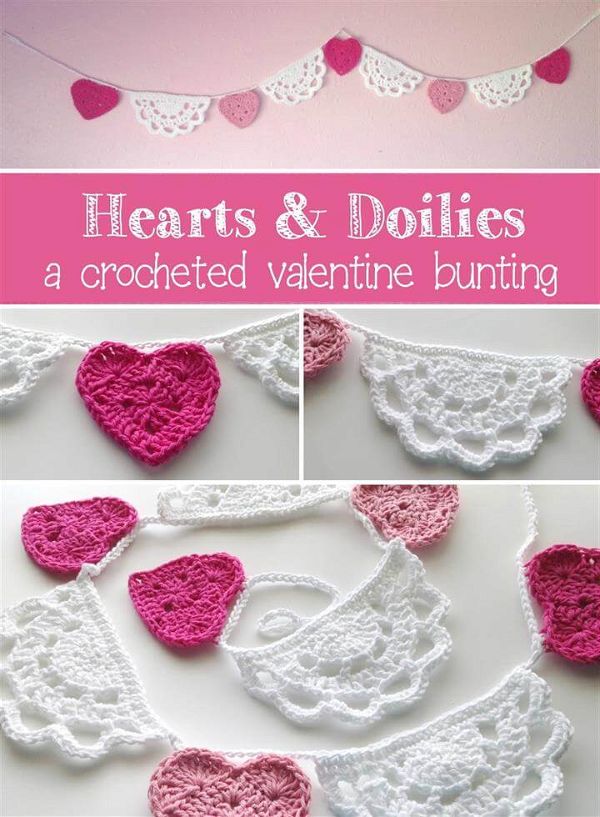Hearts and Doilies Crochet Valentine Bunting Tutorial 