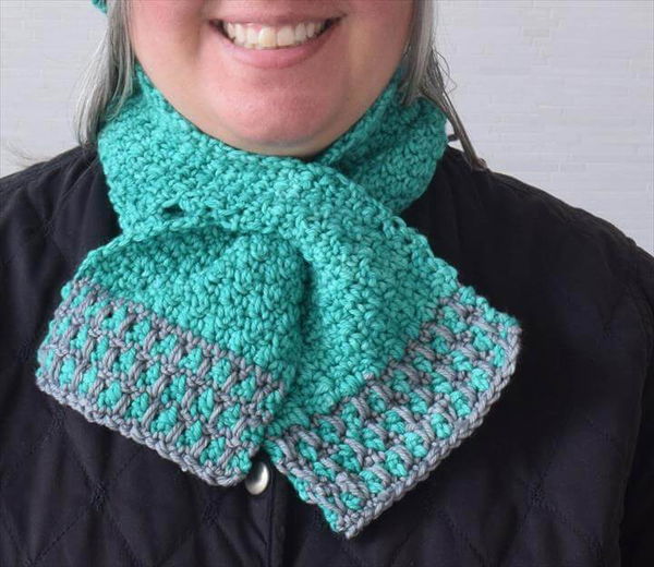 In the Neighborhood Keyhole Scarf, free crochet pattern 