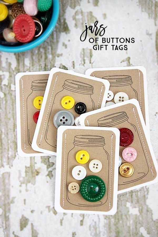 DIY Jars of Buttons handmade gift tags -- a perfectly fun and vintage embellishment for