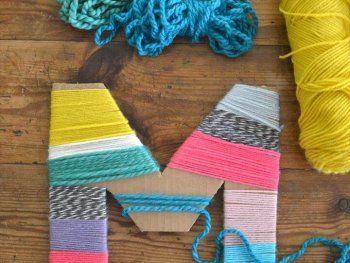 Yarn-Wrapped Cardboard Letters, Cute Mother's Day Crafts for Kids - Preschool Mothers Day Craft Ideas