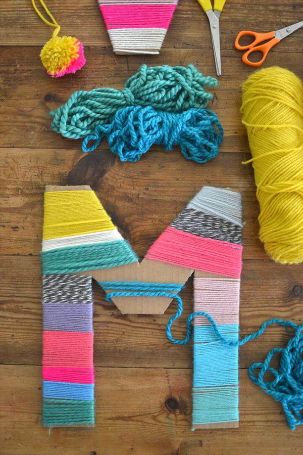 Yarn-Wrapped Cardboard Letters, Cute Mother's Day Crafts for Kids - Preschool Mothers Day Craft Ideas