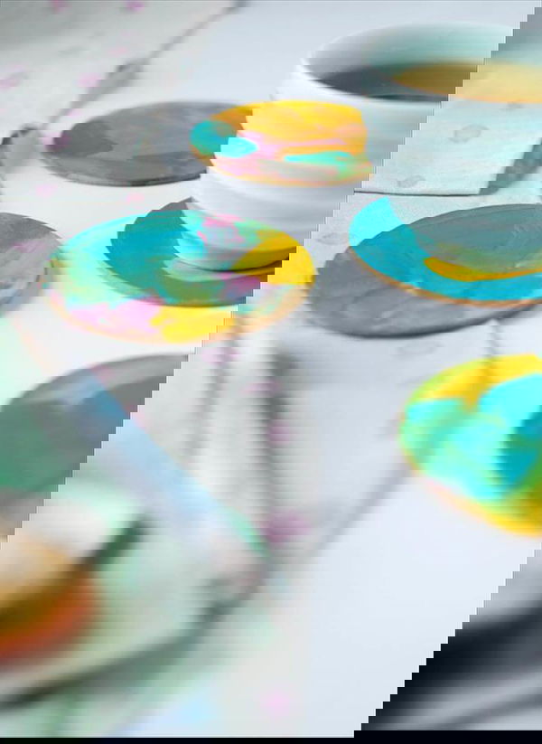 Abstract painterly coasters, from 3 gorgeous last-minute Mother's Day crafts for preschoolers (