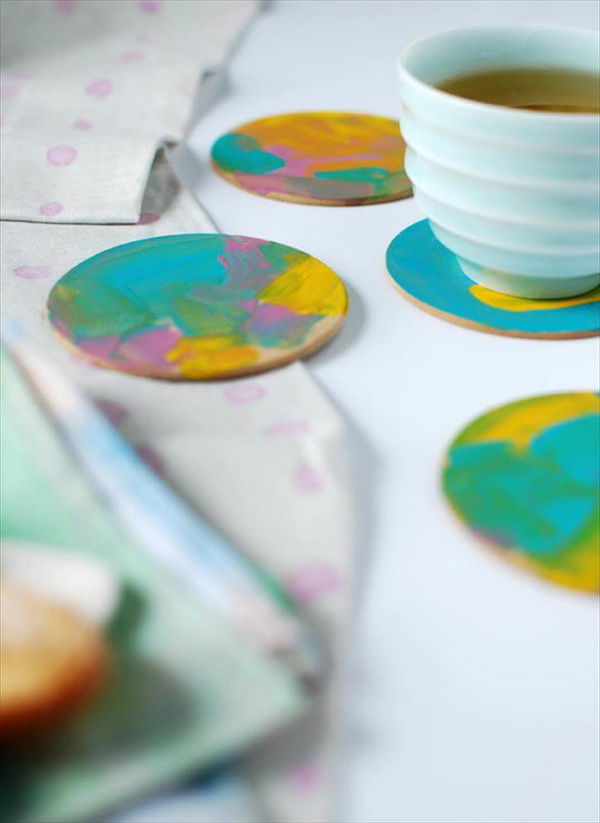 Abstract painterly coasters, from 3 gorgeous last-minute Mother's Day crafts for preschoolers (