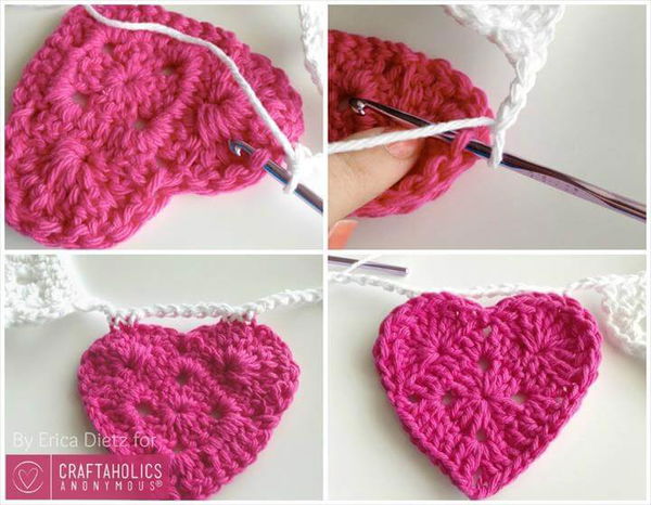 Free Crochet pattern for a Hearts and Doilies banner