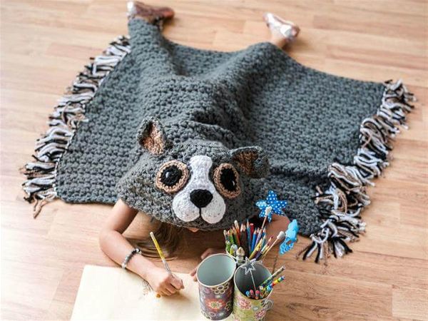 Crochet Hooded Dog Blanket