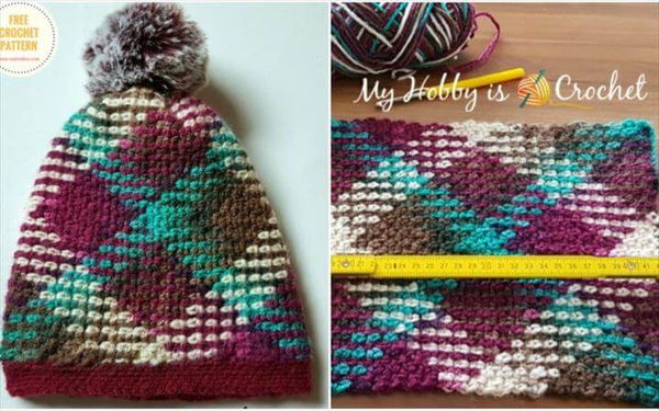 Argyle – Crochet Hat – Removable Pompom [Free Pattern]