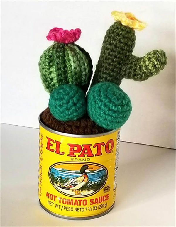 Cactus in a Can Crochet Faux Cacti Home Decor Amigurumi Gift Desert