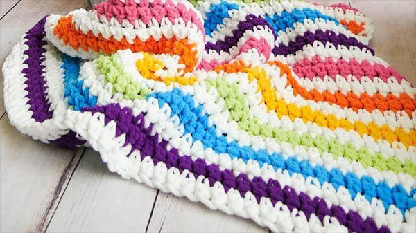 Crochet Rainbow Stripes Baby Blanket 