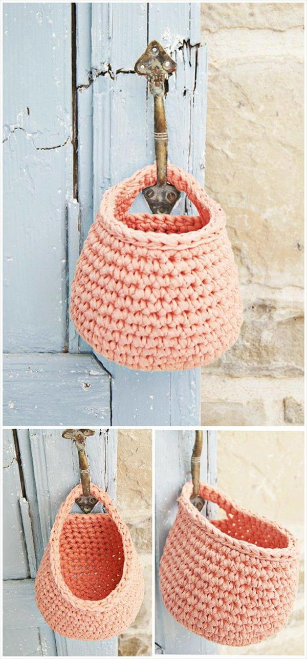 storage basket, hanging basket, crochet basket