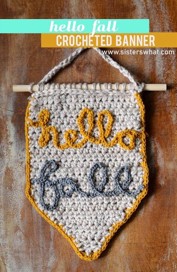 hello crochet hand lettered home decor