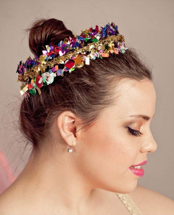 Confetti Crowns, new year, nye party, new year ideas, DIY Headbands and Hairpins to Make for NYE