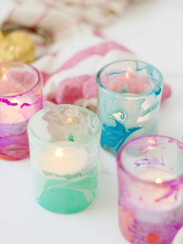 Easy DIY Gifts, Cool Crafts for Teens, Marbled DIY Candle Votives, DIY Projects