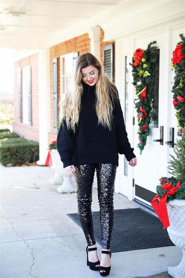 Sequin pants and a black sweater, perfect for NYE ...