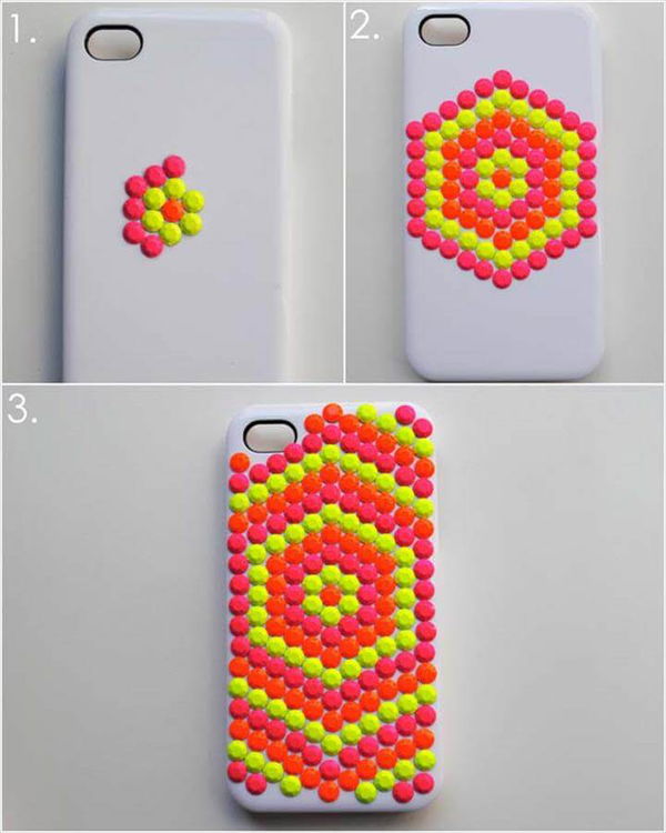 DIY iPhone Case Makeovers - Neon Studded Phone Case - Easy DIY Projects and Handmade Crafts