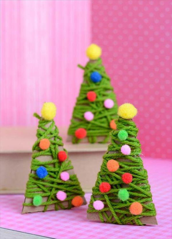 yarn-wrapped christmas trees