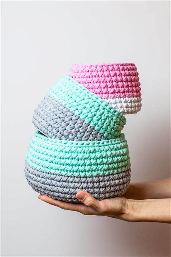 Eco Friendly Crochet Storage Basket - T-shirt yarn - trapillo - Interior Basket -
