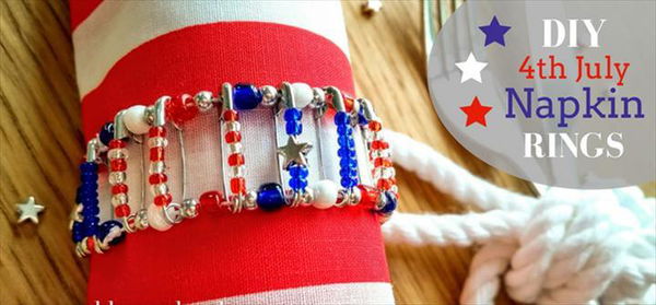 DIY Craft Project: 4th of July Safety Pin Napkin Ring, July Crafts, Napkin Rings, Diy Craft Projects, Fourth Of July, Golden Age, Napkins, Safety, Security Guard, Napkin Holders, 