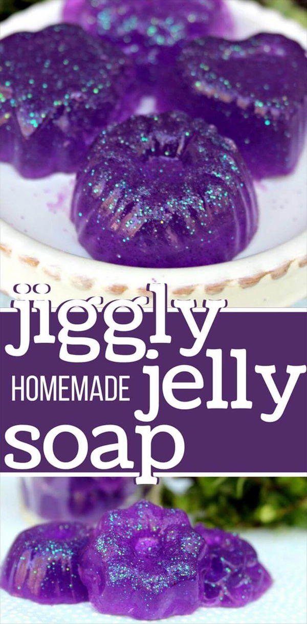 Fun, jiggly homemade jelly soap made with gelatin - no melt and pour soap base