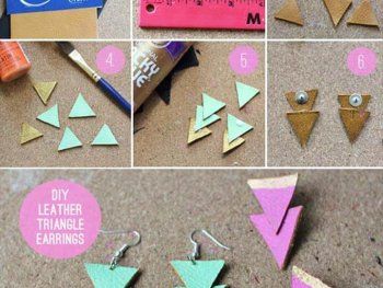 DIY Earrings and Homemade Jewelry Projects - Leather Triangle Earrings - Easy Studs, Ideas with