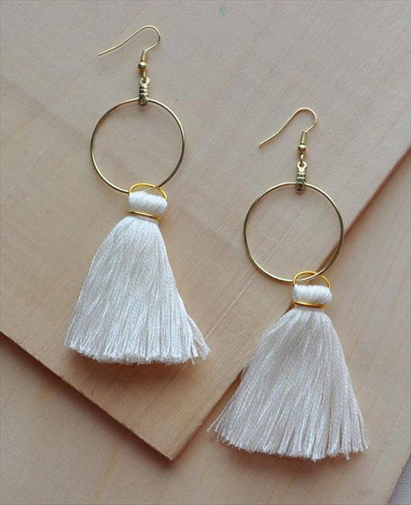 DIY White Tassel Hoop Earrings Tutorial 